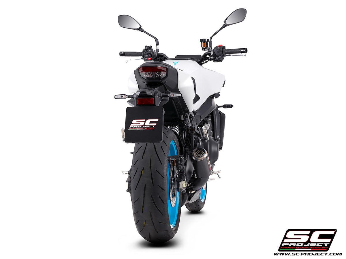 YAMAHA MT-09 (2024-2026) 3-1 stainless steel full exhaust system, matt black, with CR-T carbon fibre exhaust , with stoneguard grid