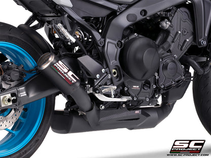 YAMAHA MT-09 (2024-2026) 3-1 stainless steel full exhaust system, matt black, with CR-T carbon fibre exhaust , with stoneguard grid