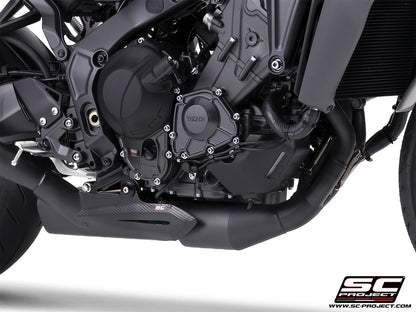 YAMAHA MT-09 (2024-2026) 3-1 stainless steel full exhaust system, matt black, with CR-T carbon fibre exhaust , with stoneguard grid
