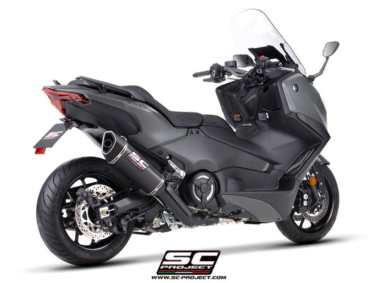 YAMAHA TMAX 560 (2025 - 2026) 2-1 Stainless steel full exhaust system, matt black, with SC1-R carbon fibre exhaust